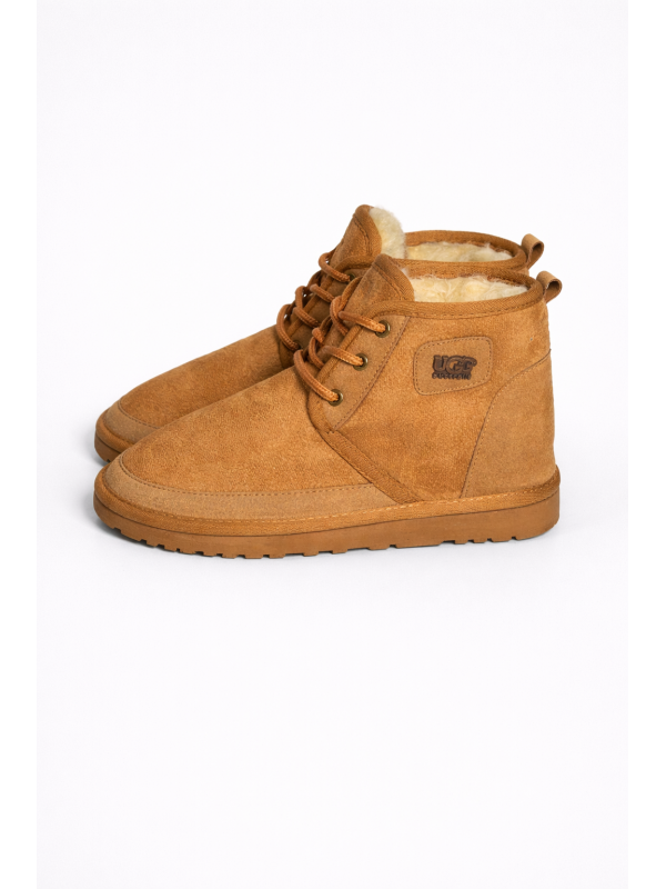 UGG- Bağcıklı Süet Tüylü Kadın Bot - Kahverengi