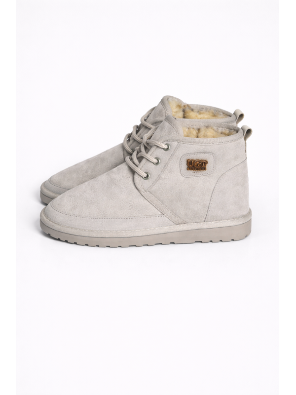 UGG-Bağcıklı Süet Tüylü Kadın Bot - Gri