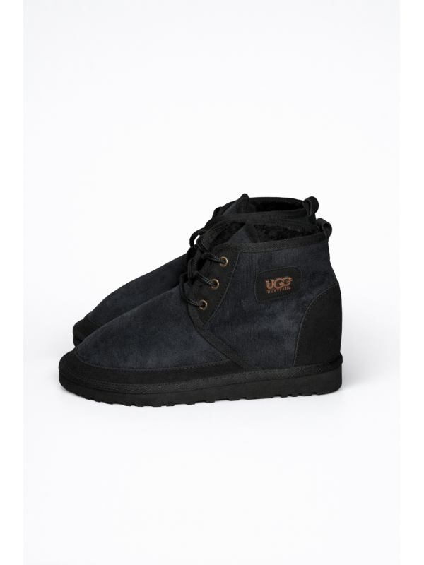 UGG- Bağcıklı Süet Tüylü Kadın Bot - Siyah