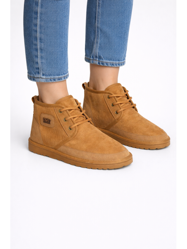 UGG- Bağcıklı Süet Tüylü Kadın Bot - Kahverengi